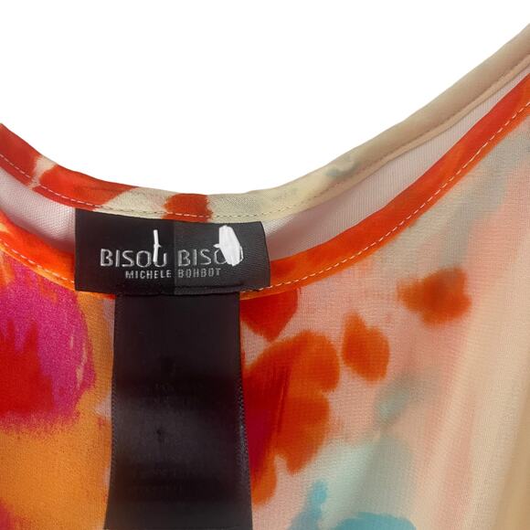 Bisou Bisou Size 6 Floral Chiffon Orange Blue Cream Off Shoulder Maxi Dress - Picture 6 of 9